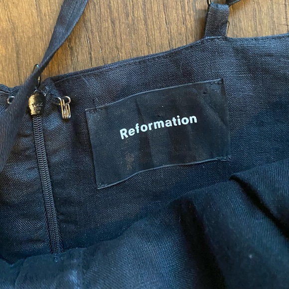 Reformation Black Linen Sweetheart Neckline Midi Dress - Picture 3 of 6